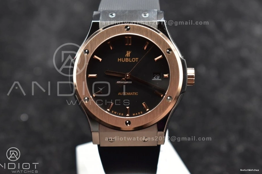 Best on 1:1 Edition Fusion Strap Dial A Black Gummy Black 588 HBF Bold RG 45mm 0204